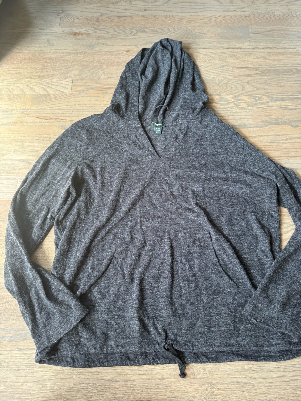 Roots heather charcoal grey knit pullover hoodie XL